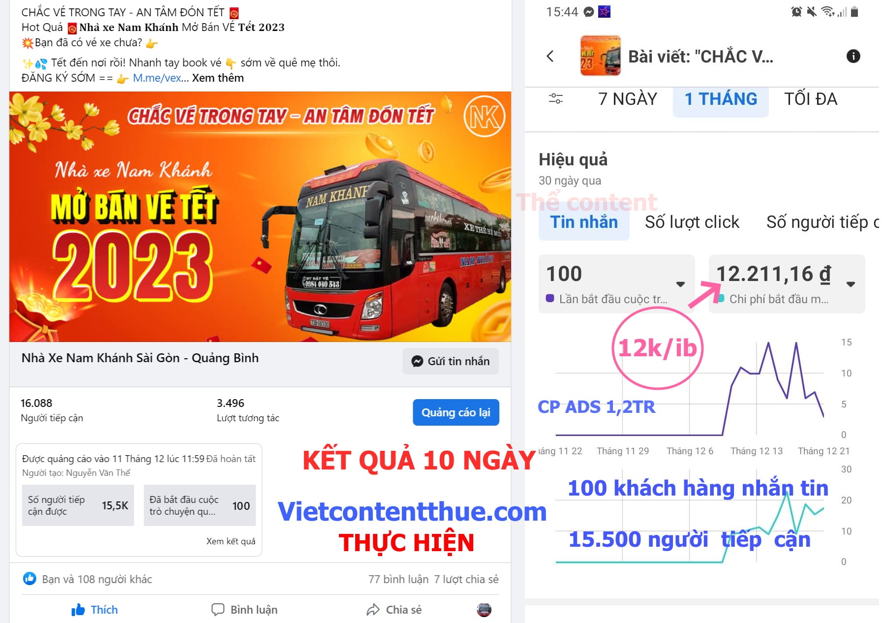kết quả chạy qc vé xe