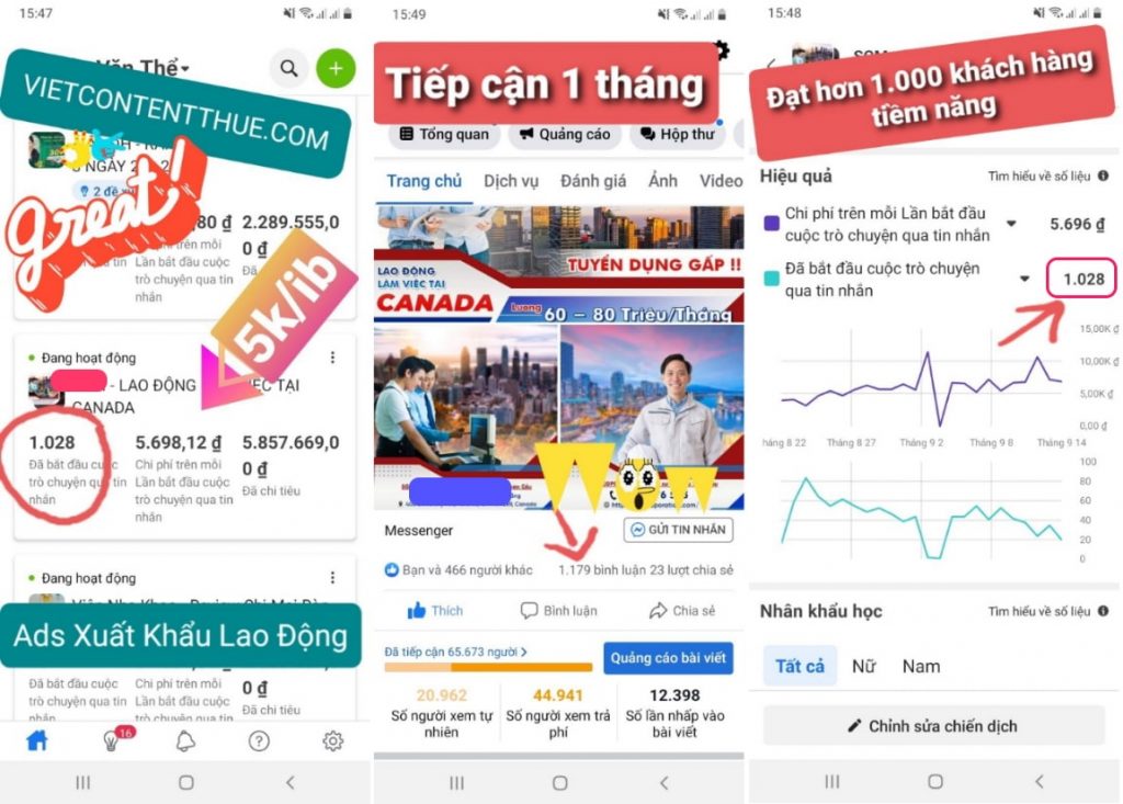 kết quả chạy quảng cáo facebook