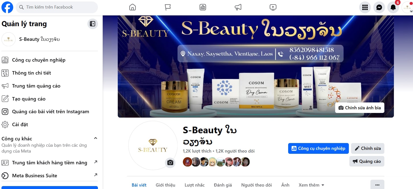 fanpage quảng cáo mỹ phẩm tại Lào