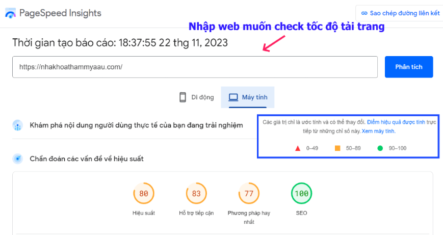 Kiểm tra tốc độ tải trang web qua công cụ của Google