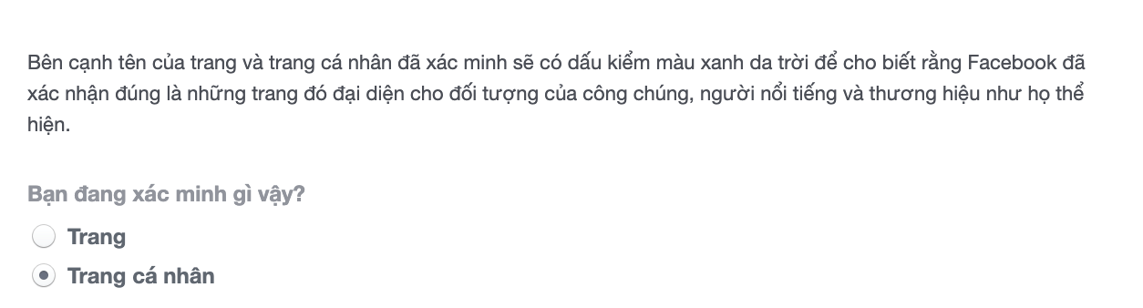 Lựa chọn trang bạn cần xác minh