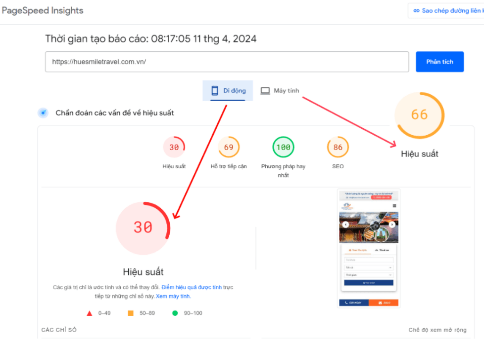 Chấm điểm PSI bằng Pagespeed Insights của Google