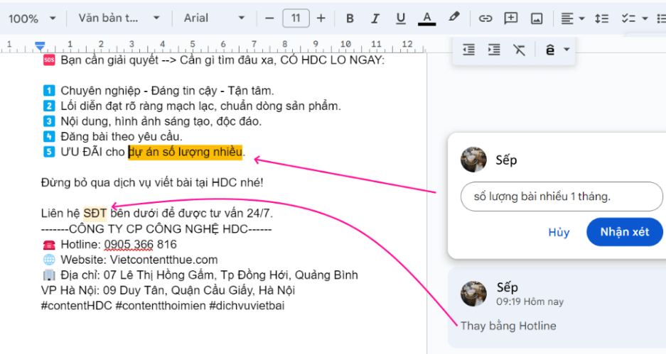 Nhận xét góp ý cho dân viết content