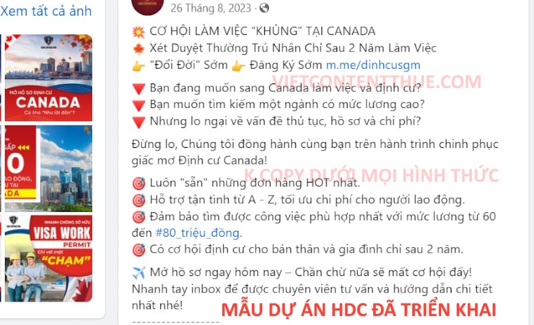 Mẫu content về xuất khẩu lao động Canada