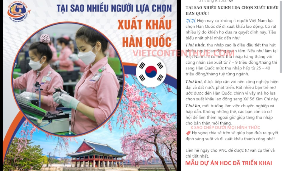Mẫu content xuất khẩu lao động Hàn Quốc