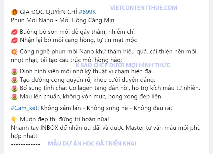 Mẫu content phun môi thẩm mỹ