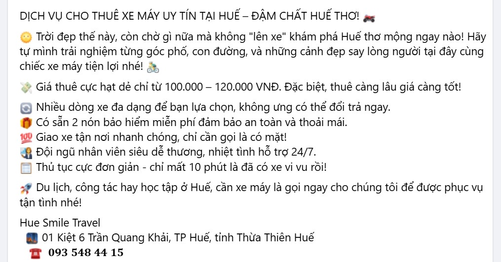 mẫu bài viết quảng cáo xe máy