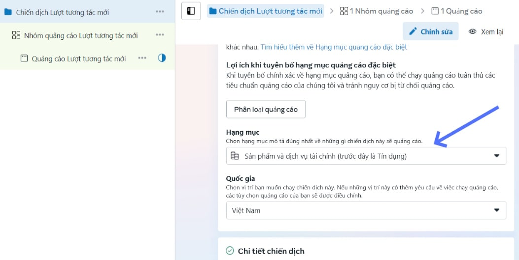 Chọn hạng mục đặc biệt phù hợp