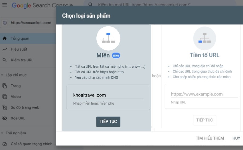 nhập link tên miền vào ô mêifn