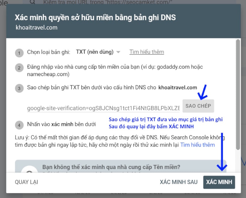 Cách xác minh Google Search Console